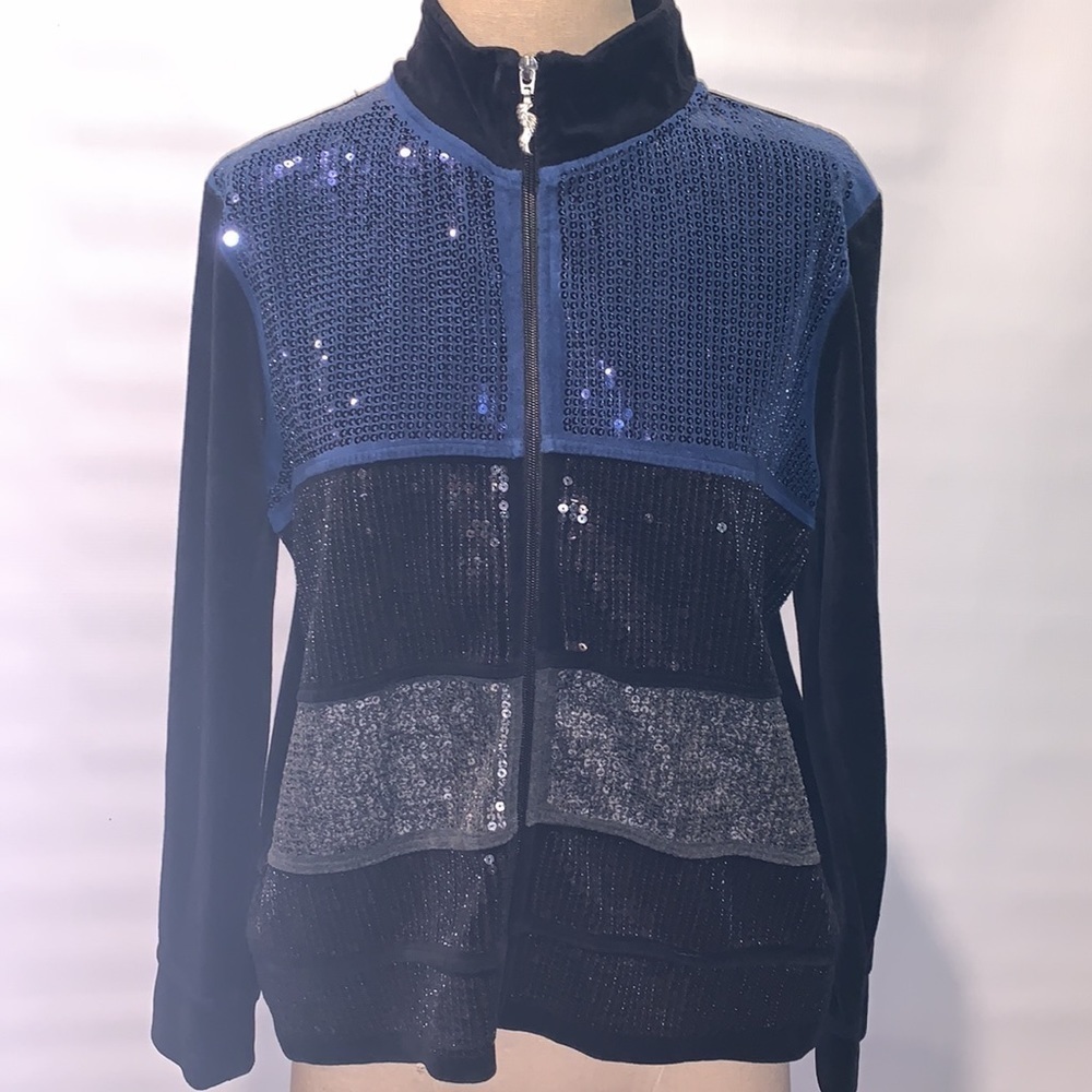 Onque Petite velour zip up jacket with sequin front, Petite Large